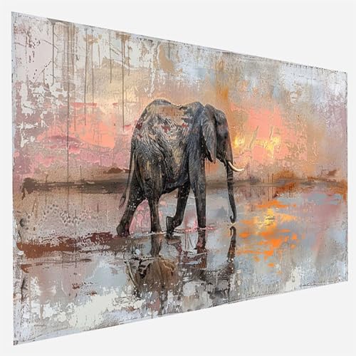 Malen Nach Zahlen Erwachsene Elefant, Paint by Numbers, DIY Erwachsene Abstrakt, mit Pinseln und Acrylfarben Handgemalt öLgemäLde Leinwand für Home Decor Geschenk, Ohne Rahmen 80x160cm 8 - U - O von FANLIGZU