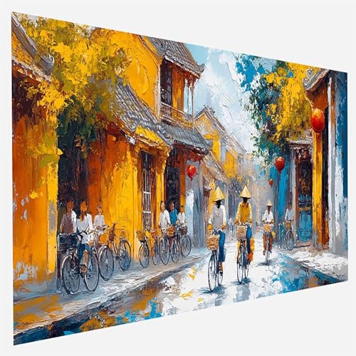 Malen Nach Zahlen Erwachsene Fahrrad, Paint by Numbers, DIY Erwachsene Hanoi, mit Pinseln und Acrylfarben Handgemalt öLgemäLde Leinwand für Home Wand Decor Geschenk, Ohne Rahmen 35 x 70 cm 7-V-K von FANLIGZU