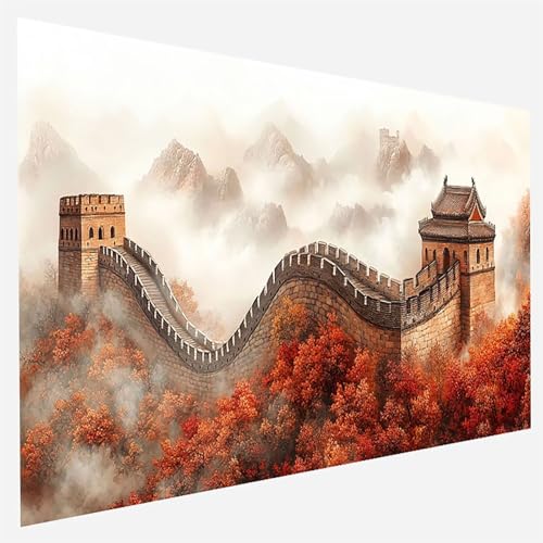 Malen Nach Zahlen Erwachsene Große Mauer, Paint by Numbers Landschaft Malen Nach Zahlen, DIY Vorgedruckte Leinen Leinwand öLgemäLde Kits, Bastelset Erwachsene DIY, Home Haus Decor 40x80cm B-4-X von FANLIGZU