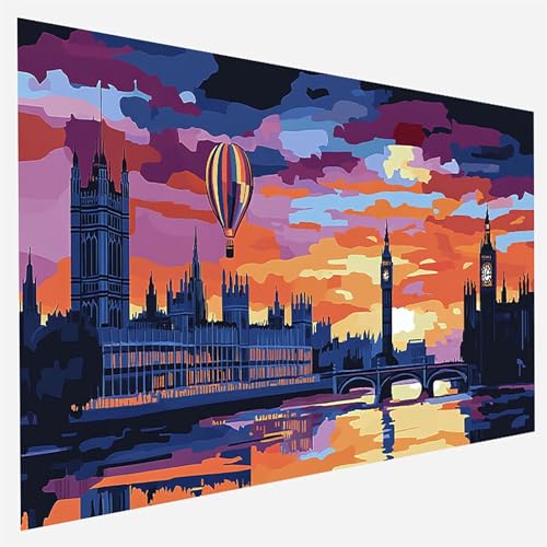 Malen Nach Zahlen Erwachsene Heißluftballon, Paint by Numbers, DIY Erwachsene Big Ben, mit Pinseln und Acrylfarben Handgemalt öLgemäLde Leinwand für Home Decor Geschenk, Ohne Rahmen 35x70cm 8-7-G von FANLIGZU