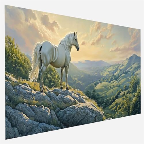 Malen Nach Zahlen Erwachsene Horse, Paint by Numbers, DIY Erwachsene Landschaft, mit Pinseln und Acrylfarben Handgemalt öLgemäLde Leinwand für Home Wand Decor Geschenk, Ohne Rahmen 35x70cm 1-5-7 von FANLIGZU