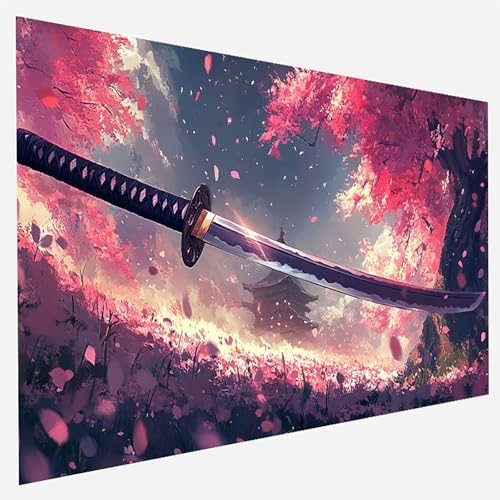 Malen Nach Zahlen Erwachsene Katana, Paint by Numbers, DIY Erwachsene Blume, mit Pinseln und Acrylfarben Handgemalt öLgemäLde Leinwand für Home Wand Decor Geschenk, Ohne Rahmen 35 x 70 cm 2-M-1 von FANLIGZU