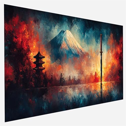 Malen Nach Zahlen Erwachsene Katana, Paint by Numbers Vulkan Fuji Malen Nach Zahlen, DIY Vorgedruckte Leinen Leinwand öLgemäLde Kits, Bastelset Erwachsene DIY, Home Haus Decor Geschenk 90x180cm 2-3-W von FANLIGZU