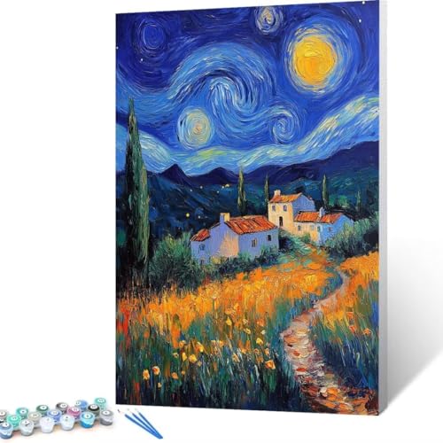 Malen Nach Zahlen Erwachsene Kleine Stadt, Paint by Numbers Sternenhimmel Malen Nach Zahlen, DIY Vorgedruckte Leinwand Ölgemälde Kits, Bastelset Erwachsene DIY, Home Decor Geschenk 40x55cm M-d4 von FANLIGZU