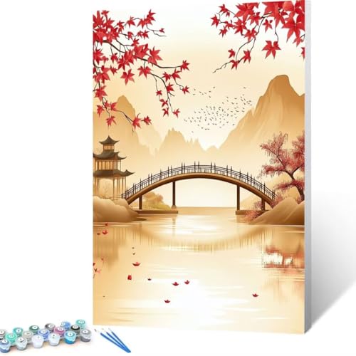 Malen Nach Zahlen Erwachsene Landschaft, Paint by Numbers BrüCke Malen Nach Zahlen, DIY Vorgedruckte Leinwand Ölgemälde Kits, Bastelset Erwachsene DIY, Wall art Home Decor Geschenk 90x120 cm B-d2 von FANLIGZU