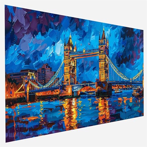 Malen Nach Zahlen Erwachsene London Bridge, Paint by Numbers, DIY Erwachsene Landschaft, mit Pinseln und Acrylfarben Handgemalt öLgemäLde Leinwand für Home Decor Geschenk, Ohne Rahmen 35x70cm 6-R-M von FANLIGZU