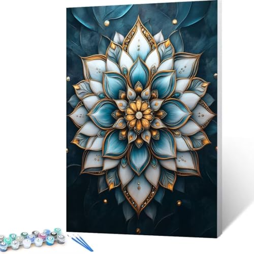 Malen Nach Zahlen Erwachsene Mandala, Paint by Numbers, DIY Bastelset Erwachsene Blume, mit Pinseln und Acrylfarben Handgemalt Ölgemälde Leinwand für Home Decor Geschenk, Ohne Rahmen 35x50cm X - 2 von FANLIGZU