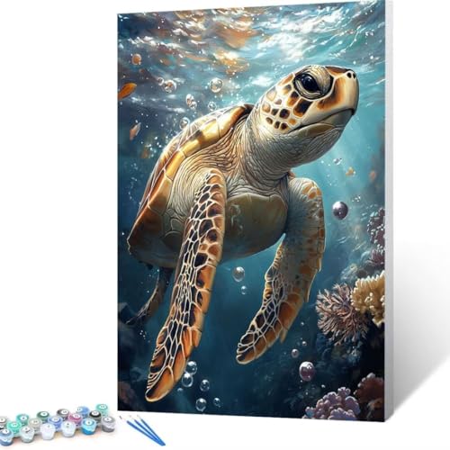 Malen Nach Zahlen Erwachsene MeeresschildkröTe, Paint by Numbers Meer Malen Nach Zahlen, DIY Vorgedruckte Leinwand Ölgemälde Kits, Bastelset Erwachsene DIY, Wall art Home Decor Geschenk 40x55cm D - 3 von FANLIGZU