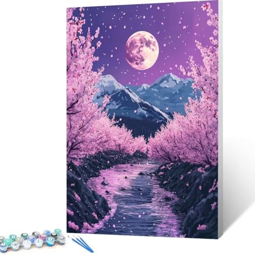 Malen Nach Zahlen Erwachsene Mond, Paint by Numbers, DIY Bastelset Erwachsene Landschaft, mit Pinseln und Acrylfarben Handgemalt Ölgemälde Leinwand für Home Decor Geschenk, Ohne Rahmen 35x50cm Z-f0 von FANLIGZU