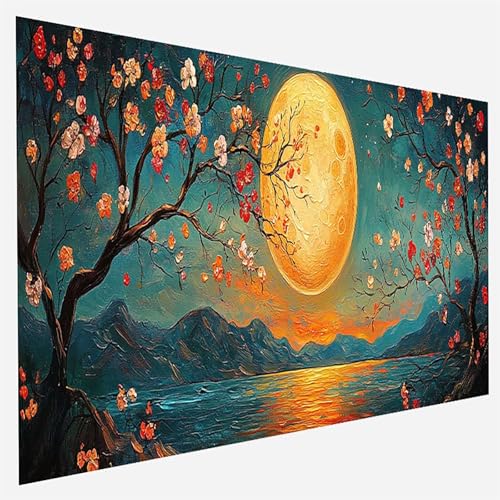 Malen Nach Zahlen Erwachsene Mond, Paint by Numbers, DIY Erwachsene Blume, mit Pinseln und Acrylfarben Handgemalt öLgemäLde Leinwand für Home Wand Decor Geschenk, Ohne Rahmen 35 x 70 cm 6 - Y - D von FANLIGZU