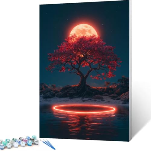 Malen Nach Zahlen Erwachsene Mond, Paint by Numbers Baum Malen Nach Zahlen, DIY Vorgedruckte Leinwand Ölgemälde Kits, öLgemäLde Bastelset Erwachsene DIY, Home Decor Asthetik, Geschenk 40x55cm G- 3 von FANLIGZU