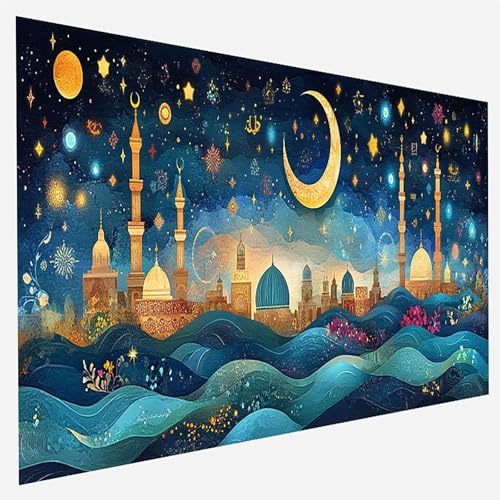 Malen Nach Zahlen Erwachsene Moschee, Paint by Numbers, DIY Erwachsene Sternenhimmel, mit Pinseln und Acrylfarben Handgemalt öLgemäLde Leinwand für Home Decor Geschenk, Ohne Rahmen 35x70cm W-9-L von FANLIGZU