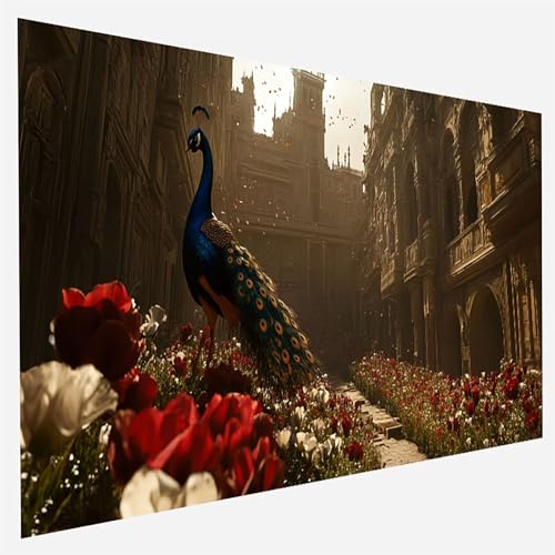 Malen Nach Zahlen Erwachsene Pfau, Paint by Numbers Bastelset Erwachsene, DIY Malen Nach Zahlen für Erwachsene und Anfänger Blume, Bastelset Erwachsene Frauen, Home Wand Dekor Geschenk 60x120cm G-M-8 von FANLIGZU