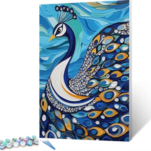 Malen Nach Zahlen Erwachsene Pfau, Paint by Numbers Vogel Malen Nach Zahlen, DIY Vorgedruckte Leinwand Ölgemälde Kits, öLgemäLde Bastelset Erwachsene DIY, Home Haus Decor Geschenk 90x120cm M-e8 von FANLIGZU