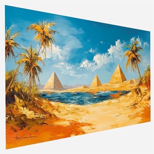 Malen Nach Zahlen Erwachsene Pyramide, Paint by Numbers, DIY Erwachsene Oase, mit Pinseln und Acrylfarben Handgemalt öLgemäLde Leinwand für Home Wand Decor Geschenk, Ohne Rahmen 80 x 160 cm 8-M-R von FANLIGZU