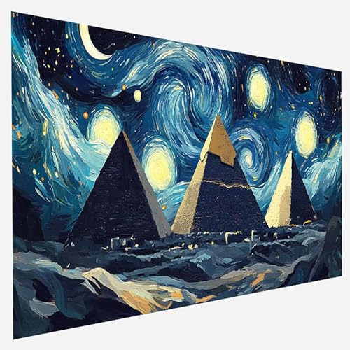 Malen Nach Zahlen Erwachsene Pyramide, Paint by Numbers, DIY Erwachsene Sternenhimmel, mit Pinseln und Acrylfarben Handgemalt öLgemäLde Leinwand für Home Decor Geschenk, Ohne Rahmen 35x70cm 7-6-Z von FANLIGZU