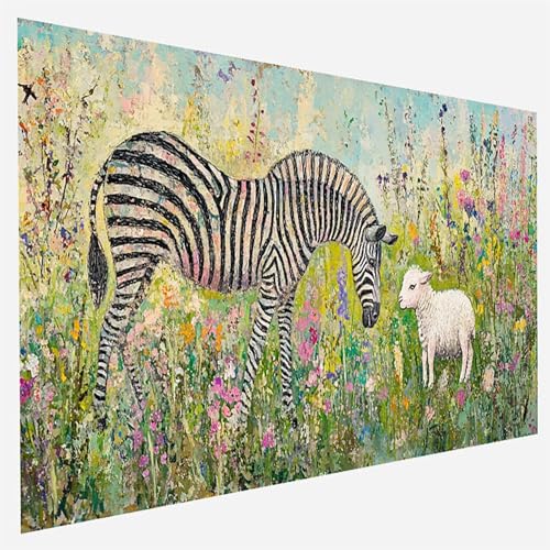 Malen Nach Zahlen Erwachsene Schaf, Paint by Numbers, DIY Erwachsene Zebra, mit Pinseln und Acrylfarben Handgemalt öLgemäLde Leinwand für Home Wand Decor Geschenk, Ohne Rahmen 80 x 160 cm 5-O-Y von FANLIGZU