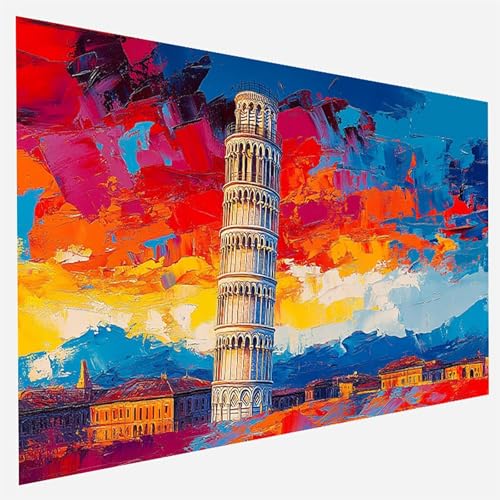 Malen Nach Zahlen Erwachsene Schiefer Turm von Pisa, Paint by Numbers, DIY Erwachsene Stadt, mit Pinseln und Acrylfarben Handgemalt öLgemäLde Leinwand für Home Decor Geschenk, 80x160cm 4 - J - E von FANLIGZU