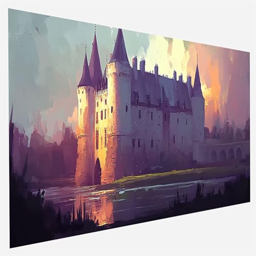 Malen Nach Zahlen Erwachsene Schloss, Paint by Numbers, DIY Erwachsene Landschaft, mit Pinseln und Acrylfarben Handgemalt öLgemäLde Leinwand für Home Decor Geschenk, Ohne Rahmen 35x70cm 8- 8- Z von FANLIGZU