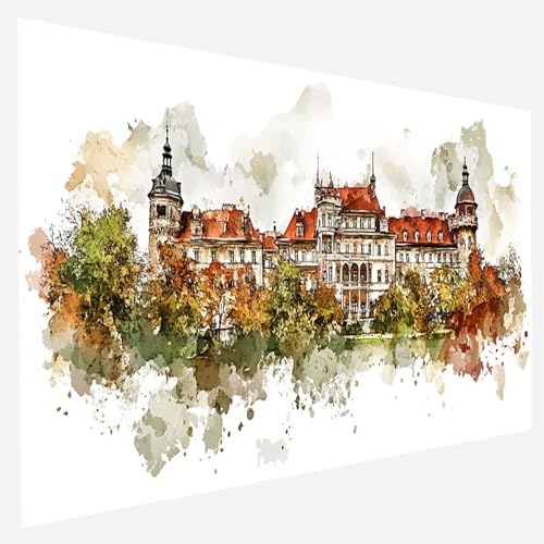 Malen Nach Zahlen Erwachsene Schloss, Paint by Numbers, DIY Erwachsene Landschaft, mit Pinseln und Acrylfarben Handgemalt öLgemäLde Leinwand für Home Decor Geschenk, Ohne Rahmen 35x70cm T- 6- 4 von FANLIGZU