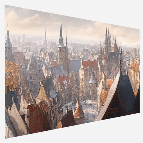 Malen Nach Zahlen Erwachsene Schloss, Paint by Numbers, DIY Erwachsene Stadt, mit Pinseln und Acrylfarben Handgemalt öLgemäLde Leinwand für Home Wand Decor Geschenk, Ohne Rahmen 35 x 70 cm R-7-M von FANLIGZU