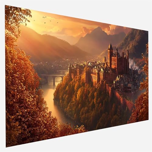 Malen Nach Zahlen Erwachsene Schloss, Paint by Numbers Landschaft Malen Nach Zahlen, DIY Vorgedruckte Leinen Leinwand öLgemäLde Kits, Bastelset Erwachsene DIY, Home Haus Decor Geschenk 40x80cm 7-R-U von FANLIGZU