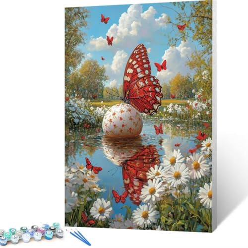 Malen Nach Zahlen Erwachsene Schmetterling, Paint by Numbers, DIY Bastelset Erwachsene Blume, mit Pinseln und Acrylfarben Handgemalt Ölgemälde Leinwand, Home Decor Geschenk, Ohne Rahmen 35x50cm X - 2 von FANLIGZU