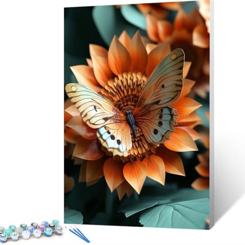 Malen Nach Zahlen Erwachsene Schmetterling, Paint by Numbers, DIY Bastelset Erwachsene Blume, mit Pinseln und Acrylfarben Handgemalt Ölgemälde Leinwand, Home Decor Geschenk, Ohne Rahmen 80x110cm L - 7 von FANLIGZU