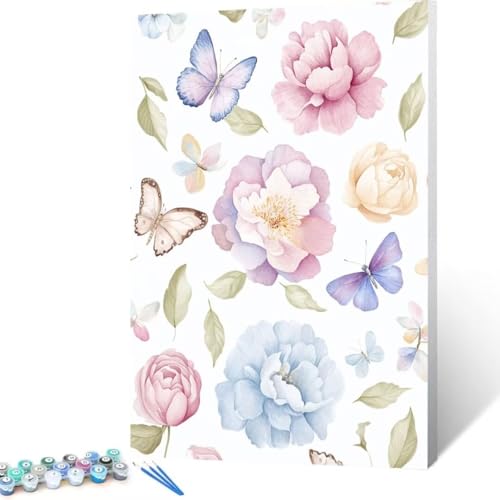 Malen Nach Zahlen Erwachsene Schmetterling, Paint by Numbers Blume Malen Nach Zahlen, DIY Vorgedruckte Leinwand Ölgemälde Kits, Bastelset Erwachsene DIY, Wall art Home Decor Geschenk 90x120 cm P-h5 von FANLIGZU