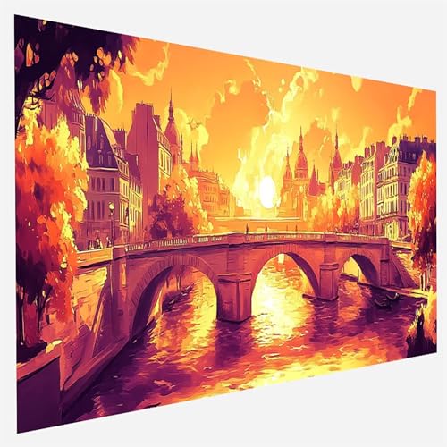 Malen Nach Zahlen Erwachsene Seine River, Paint by Numbers Brücke Malen Nach Zahlen, DIY Vorgedruckte Leinen Leinwand öLgemäLde Kits, Bastelset Erwachsene DIY, Home Haus Decor Geschenk 90x180cm 6-T-6 von FANLIGZU