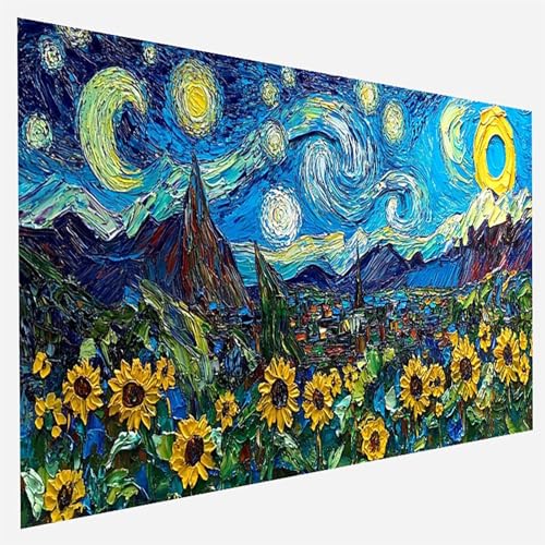 Malen Nach Zahlen Erwachsene Sonnenblume, Paint by Numbers, DIY Erwachsene Sternenhimmel, mit Pinseln und Acrylfarben Handgemalt öLgemäLde Leinwand für Home Decor Geschenk, Ohne Rahmen 35x70cm A-W-8 von FANLIGZU