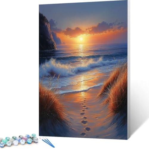 Malen Nach Zahlen Erwachsene Sonnenuntergang, Paint by Numbers, DIY Bastelset Erwachsene Strand, mit Pinseln und Acrylfarben Handgemalt Ölgemälde Leinwand, Home Decor Geschenk,Ohne Rahmen 35x50cm J-g2 von FANLIGZU