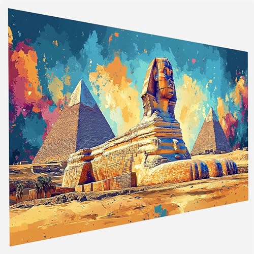 Malen Nach Zahlen Erwachsene Sphinx, Paint by Numbers, DIY Erwachsene Pyramide, mit Pinseln und Acrylfarben Handgemalt öLgemäLde Leinwand für Home Wand Decor Geschenk, Ohne Rahmen 80x160cm 9-G-D von FANLIGZU