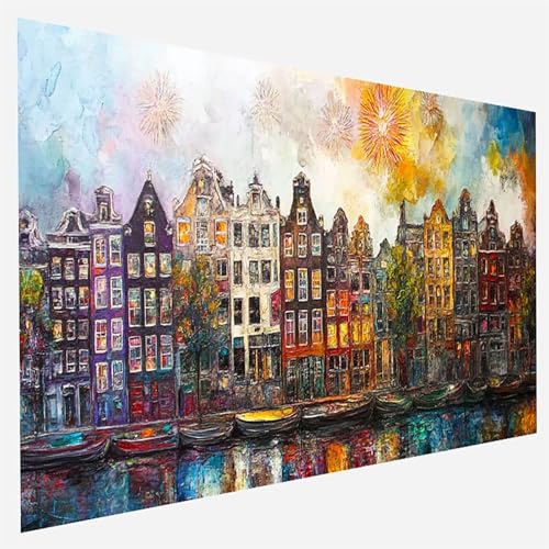 Malen Nach Zahlen Erwachsene Stadt, Paint by Numbers, DIY Erwachsene Boot, mit Pinseln und Acrylfarben Handgemalt öLgemäLde Leinwand für Home Wand Decor Geschenk, Ohne Rahmen 35 x 70 cm V - 4 - D von FANLIGZU