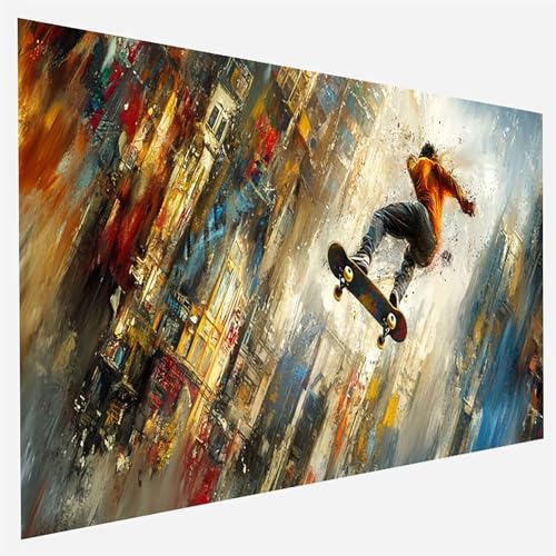 Malen Nach Zahlen Erwachsene Stadt, Paint by Numbers Skateboard Malen Nach Zahlen, DIY Vorgedruckte Leinen Leinwand öLgemäLde Kits, Bastelset Erwachsene DIY, Home Haus Decor Geschenk 40x80cm 9-8-2 von FANLIGZU