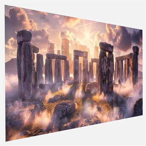 Malen Nach Zahlen Erwachsene Stonehenge, Paint by Numbers, DIY Erwachsene Landschaft, mit Pinseln und Acrylfarben Handgemalt öLgemäLde Leinwand für Home Decor Geschenk, Ohne Rahmen 80x160cm 6-B-5 von FANLIGZU