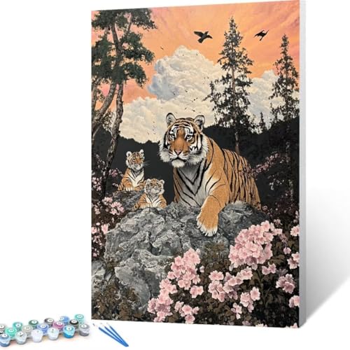 Malen Nach Zahlen Erwachsene Tiger, Paint by Numbers, DIY Bastelset Erwachsene Baum, mit Pinseln und Acrylfarben Handgemalt Ölgemälde Leinwand für Home Decor Geschenk, Ohne Rahmen 80x110 cm U - 7 von FANLIGZU