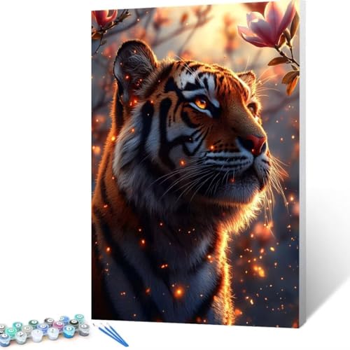 Malen Nach Zahlen Erwachsene Tiger, Paint by Numbers, DIY Bastelset Erwachsene Blume, mit Pinseln und Acrylfarben Handgemalt Ölgemälde Leinwand für Home Decor Geschenk, Ohne Rahmen 35x50cm I - 2 von FANLIGZU