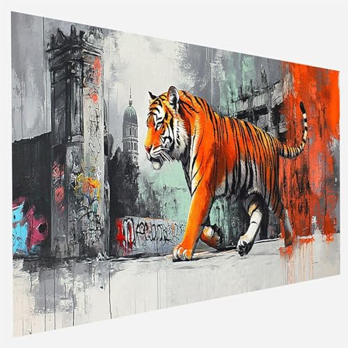 Malen Nach Zahlen Erwachsene Tiger, Paint by Numbers, DIY Erwachsene Stadt, mit Pinseln und Acrylfarben Handgemalt öLgemäLde Leinwand für Home Wand Decor Geschenk, Ohne Rahmen 35x70cm 1 - L - 8 von FANLIGZU