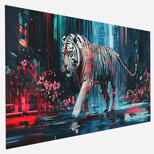 Malen Nach Zahlen Erwachsene Tiger, Paint by Numbers, DIY Erwachsene Tier, mit Pinseln und Acrylfarben Handgemalt öLgemäLde Leinwand für Home Wand Decor Geschenk, Ohne Rahmen 35 x 70 cm 3 - V - A von FANLIGZU