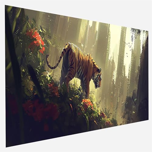 Malen Nach Zahlen Erwachsene Tiger, Paint by Numbers Blume Malen Nach Zahlen, DIY Vorgedruckte Leinen Leinwand öLgemäLde Kits, Bastelset Erwachsene DIY, Home Haus Decor Geschenk 40x80cm O- B- 4 von FANLIGZU