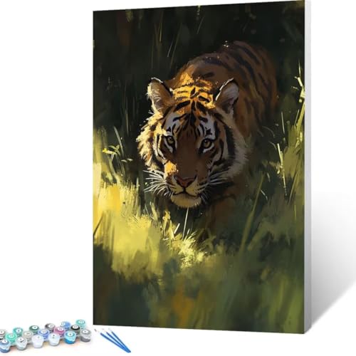 Malen Nach Zahlen Erwachsene Tiger, Paint by Numbers Tier Malen Nach Zahlen, DIY Vorgedruckte Leinwand Ölgemälde Kits, öLgemäLde Bastelset Erwachsene DIY, Home Decor Asthetik, Geschenk 40x55cm V-g6 von FANLIGZU