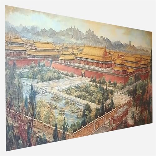 Malen Nach Zahlen Erwachsene Verbotene Stadt, Paint by Numbers, DIY Erwachsene Peking, mit Pinseln und Acrylfarben Handgemalt öLgemäLde Leinwand für Home Decor Geschenk, Ohne Rahmen 80x160cm 6-8-Z von FANLIGZU