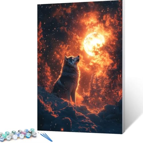 Malen Nach Zahlen Erwachsene Wolf, Paint by Numbers, DIY Bastelset Erwachsene Sternenhimmel, mit Pinseln und Acrylfarben Handgemalt Ölgemälde Leinwand, Home Decor Geschenk, Ohne Rahmen 80x110cm T - 7 von FANLIGZU