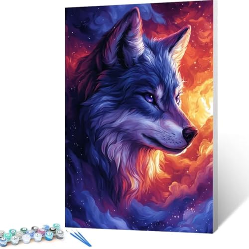 Malen Nach Zahlen Erwachsene Wolf, Paint by Numbers, DIY Bastelset Erwachsene Tier, mit Pinseln und Acrylfarben Handgemalt Ölgemälde Leinwand für Home Wand Decor Geschenk, Ohne Rahmen 35x50cm N - 2 von FANLIGZU