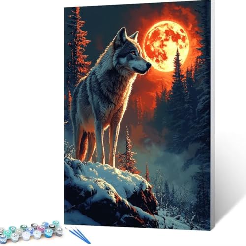 Malen Nach Zahlen Erwachsene Wolf, Paint by Numbers, DIY Bastelset Erwachsene Winter, mit Pinseln und Acrylfarben Handgemalt Ölgemälde Leinwand für Home Decor Geschenk, Ohne Rahmen 35x50cm A - 2 von FANLIGZU