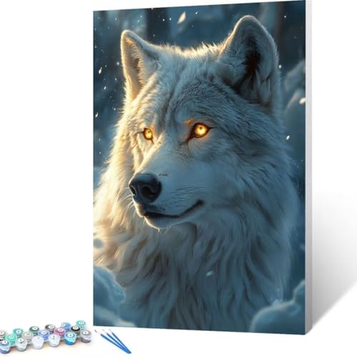 Malen Nach Zahlen Erwachsene Wolf, Paint by Numbers, DIY Bastelset Erwachsene Winter, mit Pinseln und Acrylfarben Handgemalt Ölgemälde Leinwand für Home Decor Geschenk, Ohne Rahmen 80x110 cm S - 7 von FANLIGZU