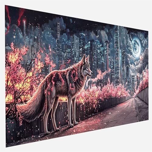 Malen Nach Zahlen Erwachsene Wolf, Paint by Numbers, DIY Erwachsene Anlage, mit Pinseln und Acrylfarben Handgemalt öLgemäLde Leinwand für Home Wand Decor Geschenk, Ohne Rahmen 35x70cm 9 - L - 4 von FANLIGZU