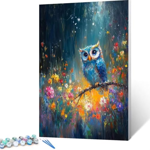 Malen Nach Zahlen Eule, Malen Nach Zahlen Erwachsene, Malen Nach Zahlen Kinder Blume, Pinsel Malen Nach Zahlen, Bastelset Erwachsene DIY für Home Haus Decor Geschenk 70x95 cm (Ohne Rahmen) G- 6 von FANLIGZU