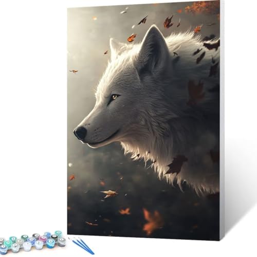 Malen Nach Zahlen Herbst, Malen Nach Zahlen Erwachsene, Malen Nach Zahlen Kinder Wolf, Pinsel Malen Nach Zahlen, Bastelset Erwachsene DIY für Home Haus Decor Geschenk 70x95 cm (Ohne Rahmen) B- 6 von FANLIGZU